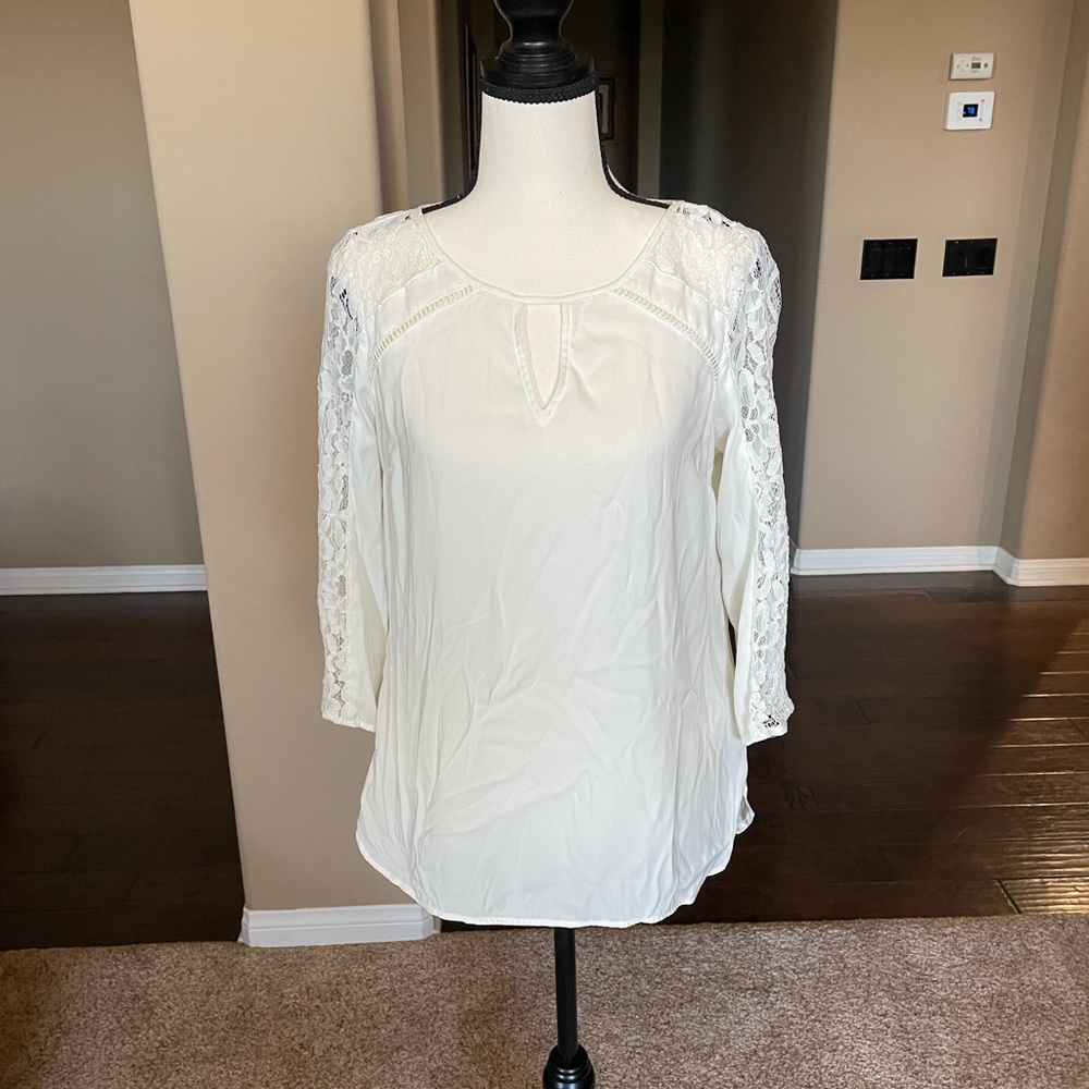 White business casual sheer long sleeve